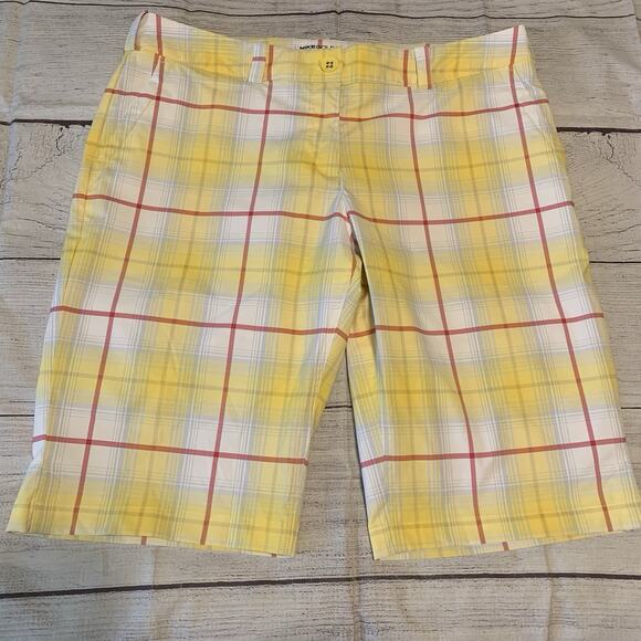 Nike Golf Tour Performance Dri Fit Womens Size 14 Shorts Bermuda Plaid Yellow - Picture 1 of 9